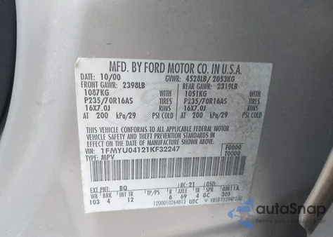 2001 Ford Escape Xlt z USA, uszkodzony, nr VIN 1FMYU04121KF32247